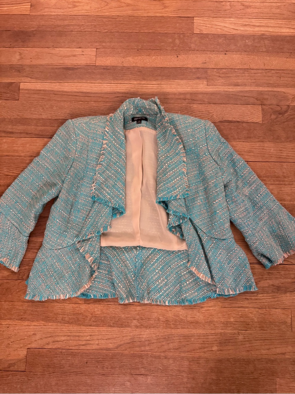 Jones New York Women's Blue Tweed Ruffle Peplum Jacket - Size 4
b90